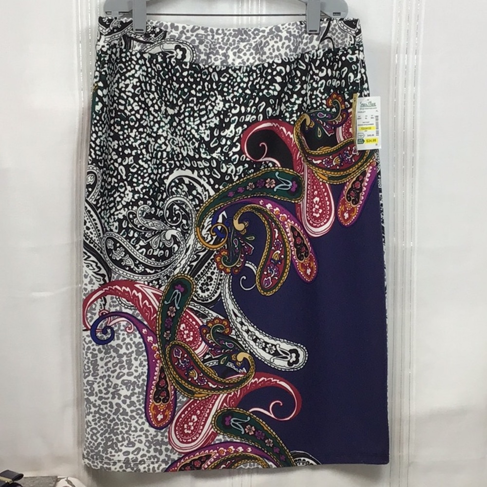 🆕 Mellisa Paige Paisley Petite Stretch Knee Length Pencil Skirt Sz.LP